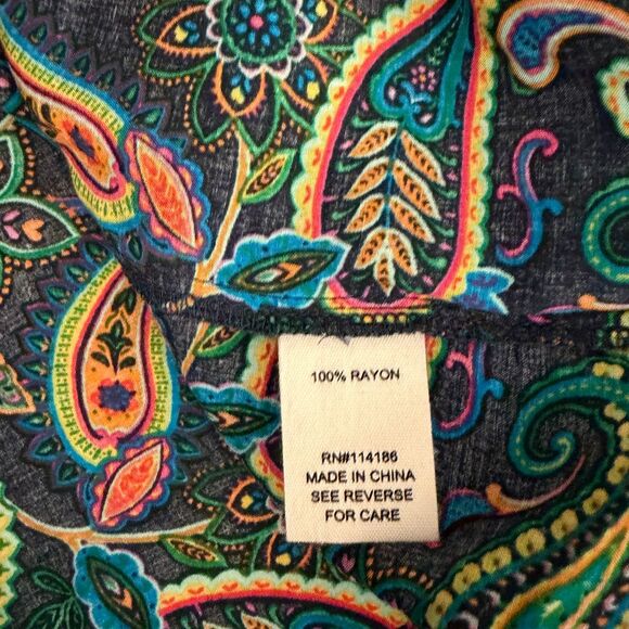 Willow Drive Blouse Women's XL Paisley Colorful Cold Shoulder Ruffle V-Neck Top - Picture 8 of 9